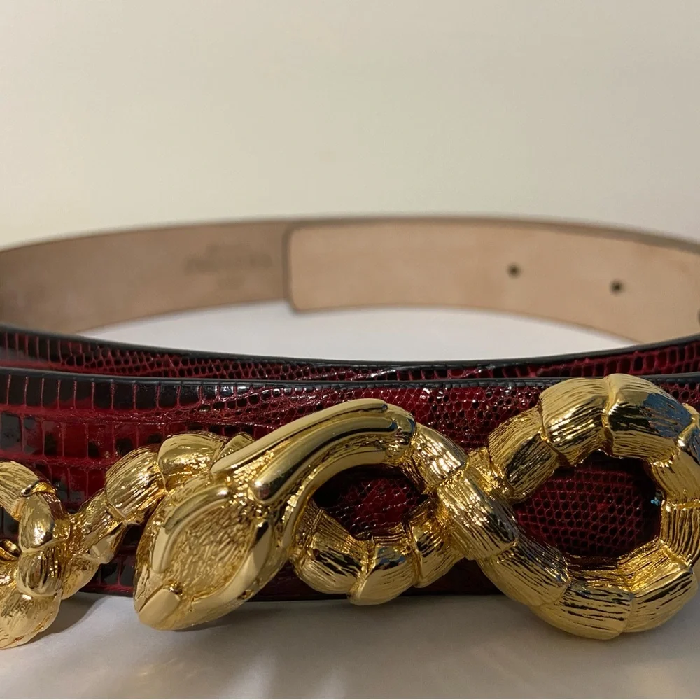 Valentino Garavani New belt lizard skin red/black. Snake buckle. Size small. - Picture 5 of 12